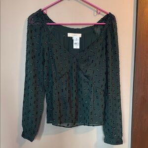 LOFT PETITE Shimmer Clip Sweetheart Neck Women's Blouse